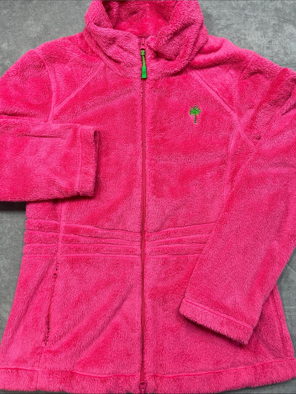 Lilly Pulitzer Pink Fleece Full Zip Jacket Womens Medium Palm Tree Logo